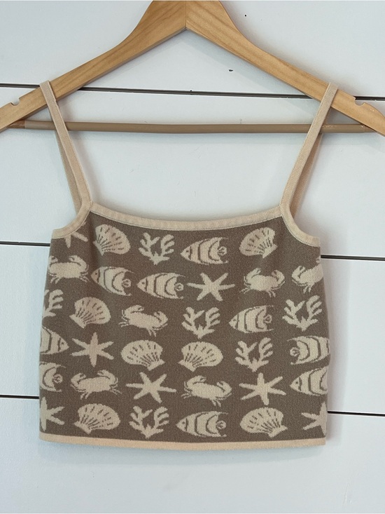 Vrg Grl Tops - VRG GRL Beige Nautical Tank Top with Marine Motif